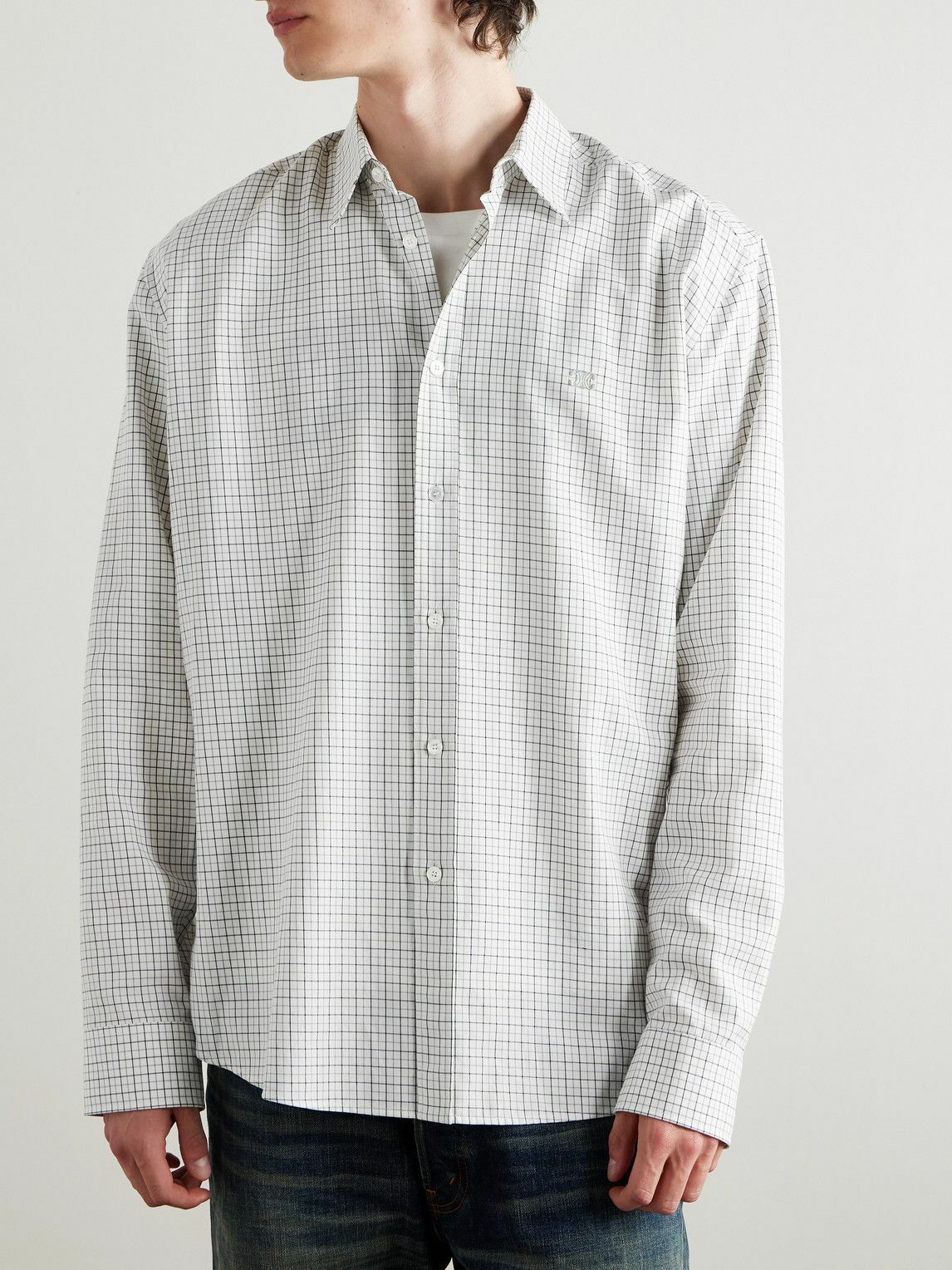 CELINE - Checked Cotton-Twill Shirt - Gray