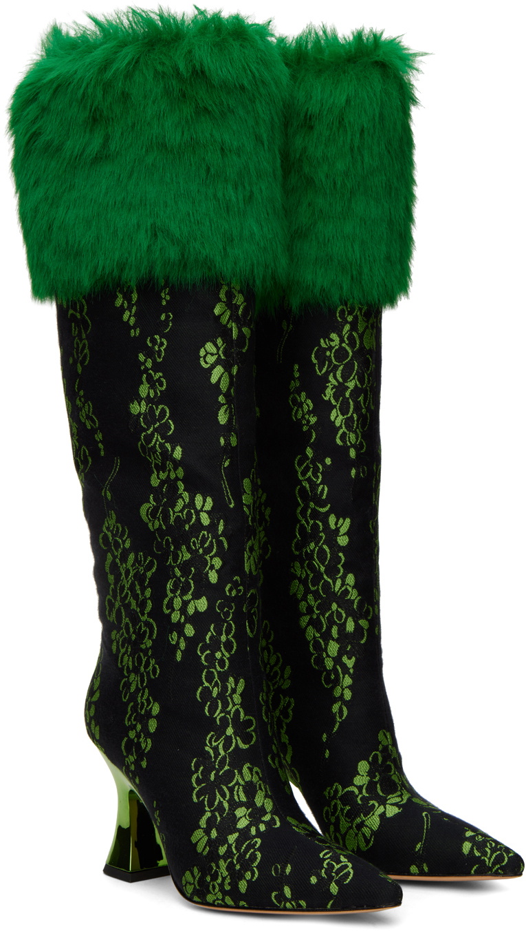 SHUTING QIU Green & Black Floral Tall Boots