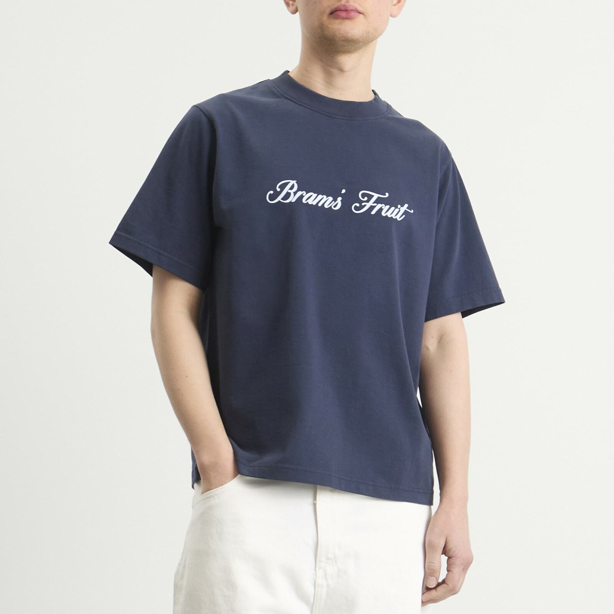Bram's Fruit Men's Script Logo T-Shirt in Navy