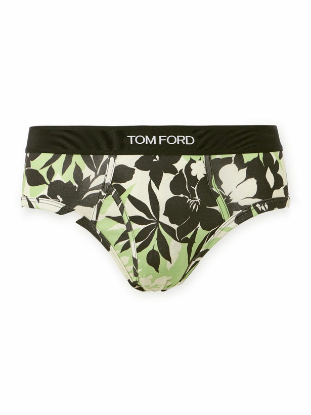 Photo: TOM FORD - Floral-Print Stretch-Cotton Briefs - Green