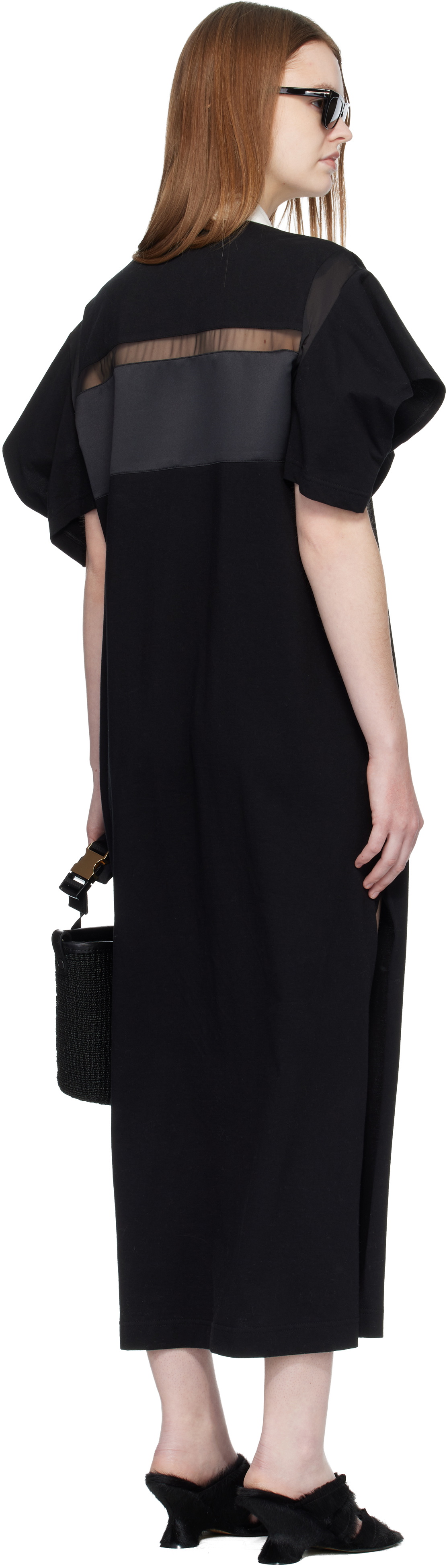 sacai Black Cotton Jersey Midi Dress