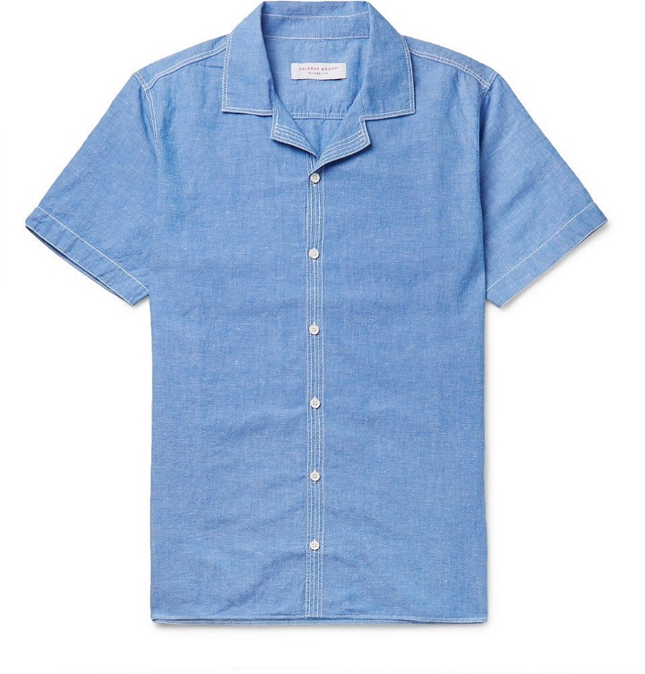 Photo: Orlebar Brown - Travis Slim-Fit Camp-Collar Cotton and Linen-Blend Shirt - Men - Blue