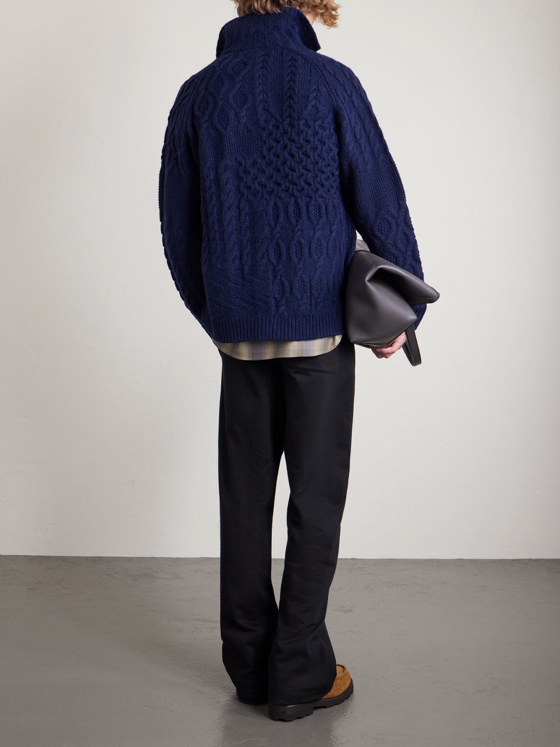 Beams Plus - Alan Patchwork Cable-Knit Wool Cardigan - Blue