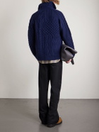 Beams Plus - Alan Patchwork Cable-Knit Wool Cardigan - Blue