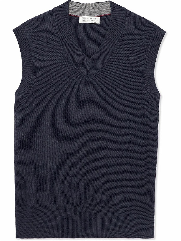 Photo: Brunello Cucinelli - Ribbed Cotton Sweater Vest - Blue