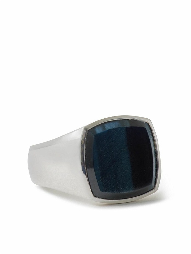 Photo: Tom Wood - Rhodium-Plated Sterling Silver and Hawk Eye Signet Ring - Silver