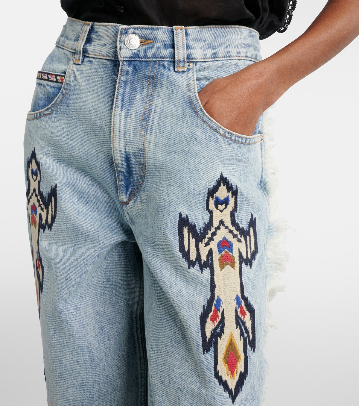 Marant Etoile Maella embroidered fringed straight jeans
