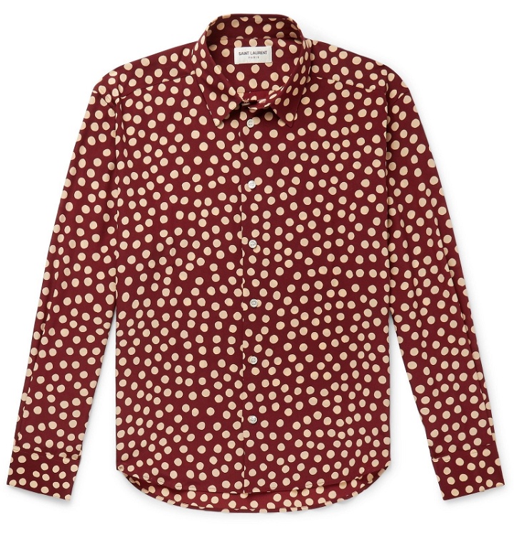 Photo: SAINT LAURENT - Polka-Dot Silk Crepe de Chine Shirt - Burgundy