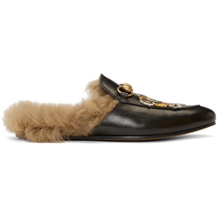 Photo: Gucci Black Wool-Lined Tiger Princetown Slippers