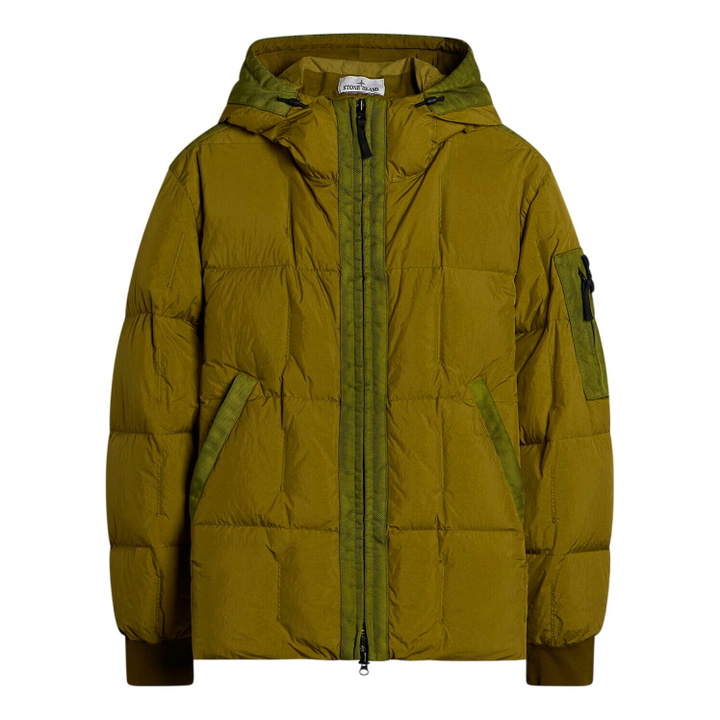 Photo: Stone Island Men's Garment Dyed Crinkle Reps NY Hooded Down Jacket in Cactus