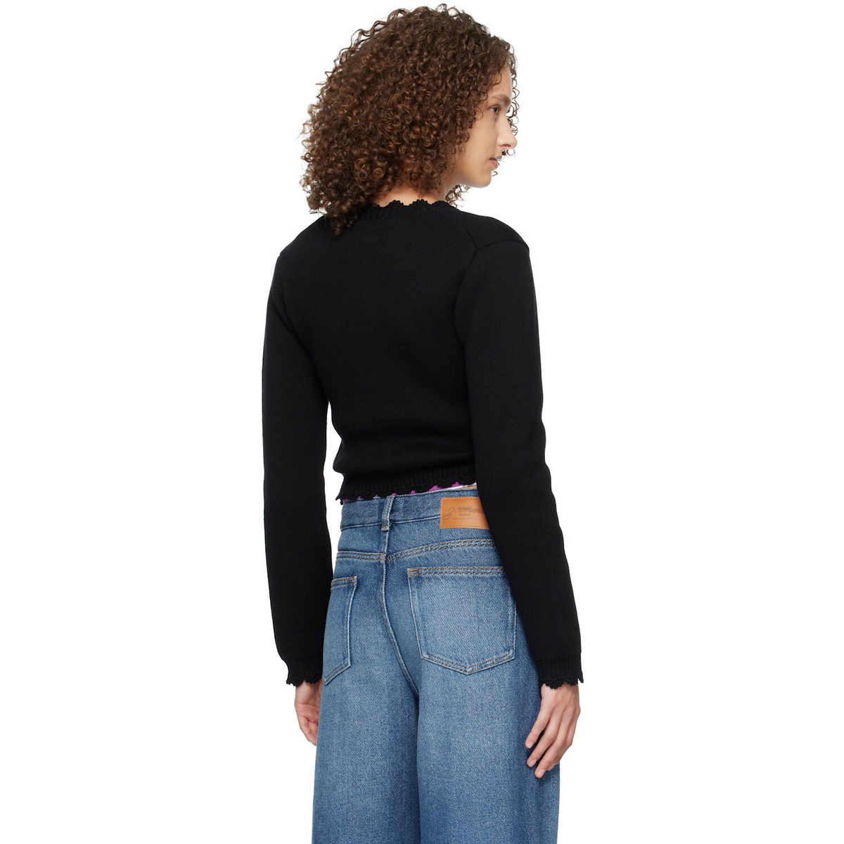 GANNI Black Crochet Appliqué Cardigan