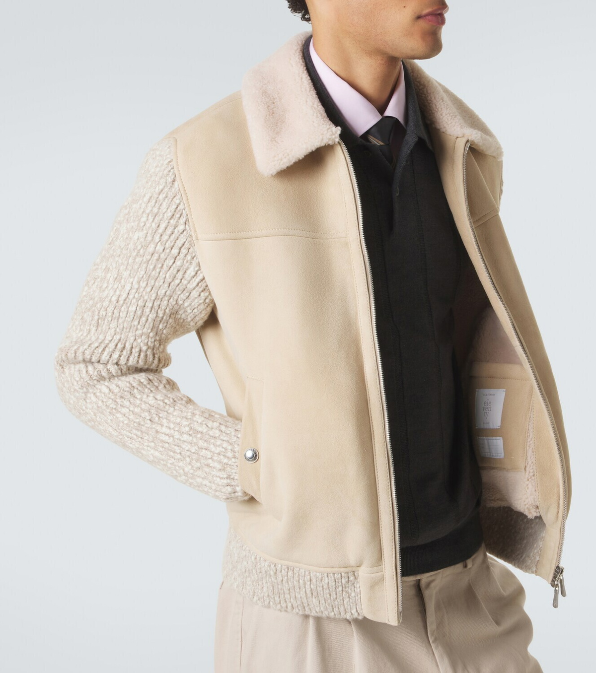 Eleventy Shearling-lined suede jacket