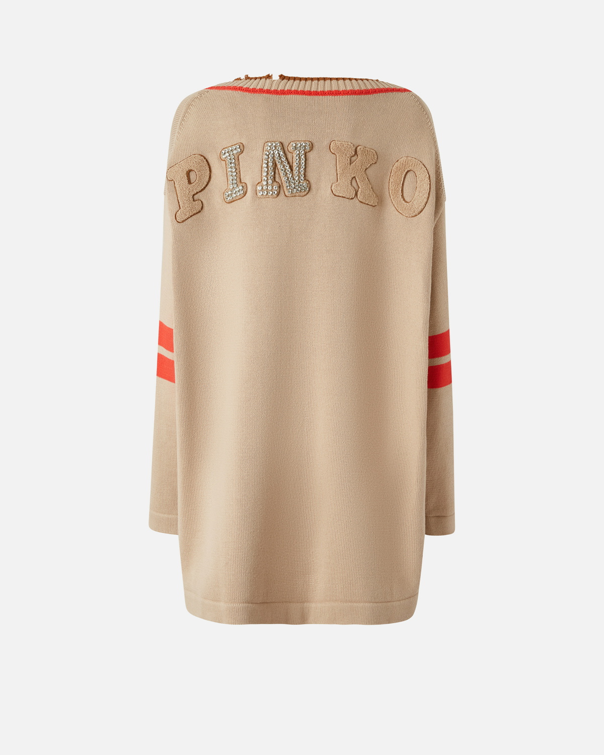 Pinko Varsity Style Cardigan With Embroidery And Patch Multicolour: Beige/Red