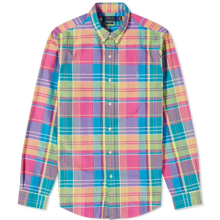 Photo: Polo Ralph Lauren Men's Plaid Check Shirt in Pink/Turquoise Multi
