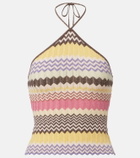 Faithfull Ria chevron halterneck lamé top