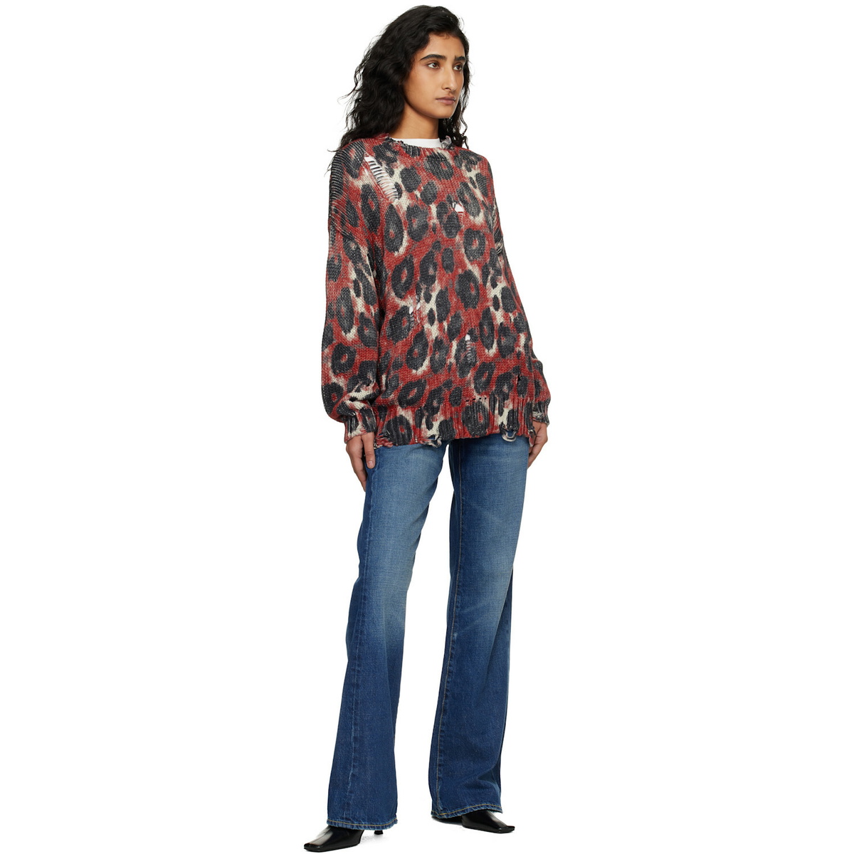 R13 Red & Black Printed Oversized Sweater