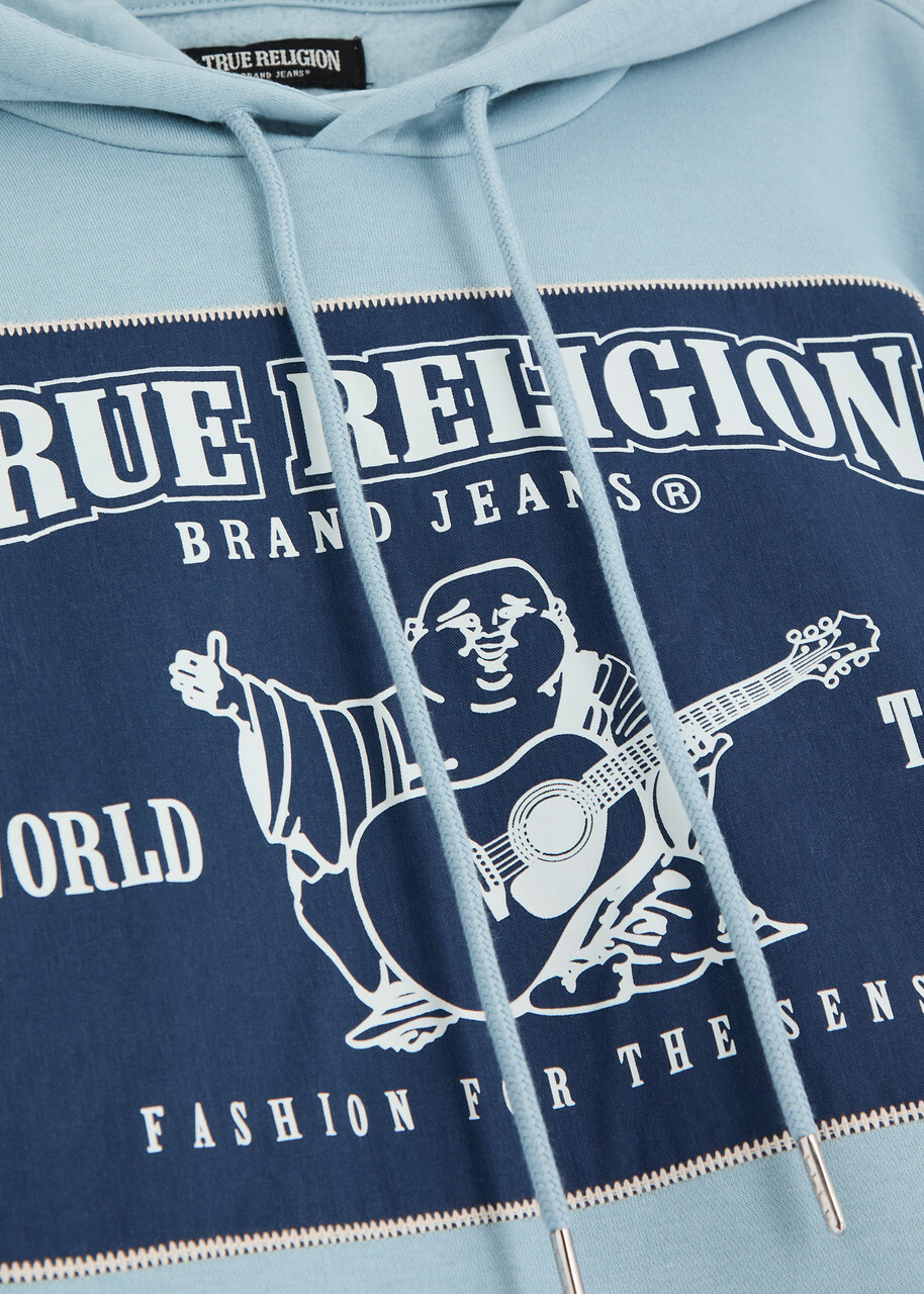 True Religion Logo Hooded Jersey Sweatshirt Blue