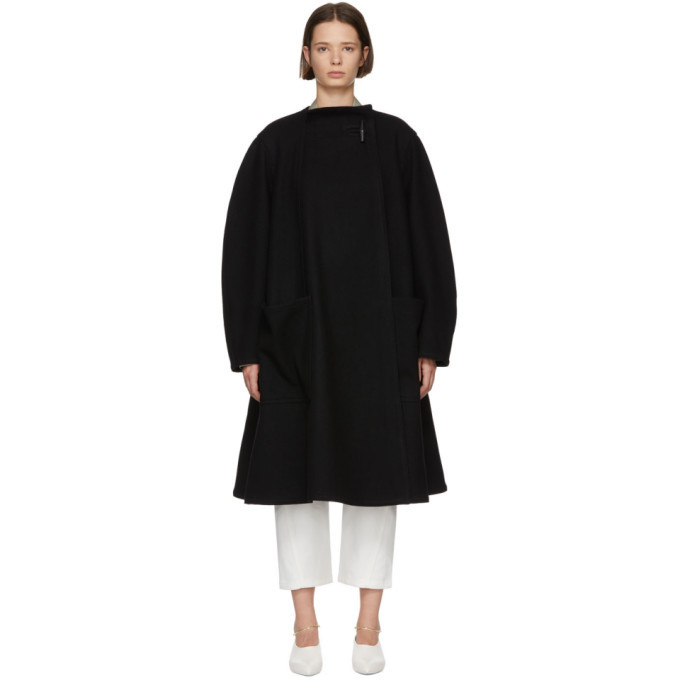 Lemaire Black Wool Wrapover Coat Lemaire