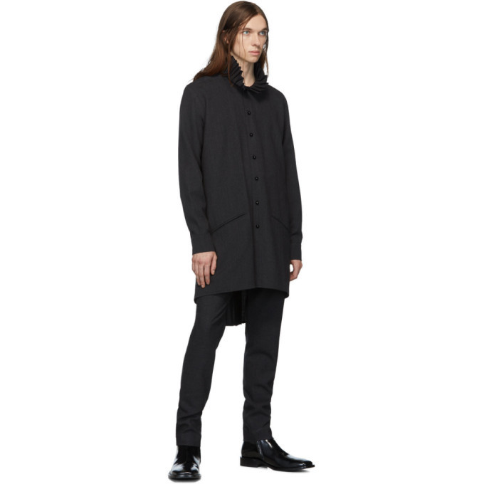 Palomo Spain Grey Wool Pleated Shirt