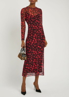 Never Fully Dressed Soho Cherry-print Mesh Midi Dress Black Red