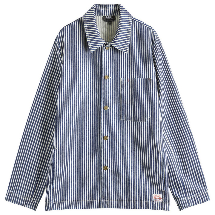 Photo: A.P.C. Men's Raphael Hickory Stripe Work Jacket in Blue/White