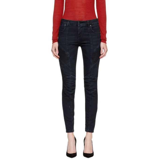 Pierre Balmain Blue Ribbed Biker Jeans