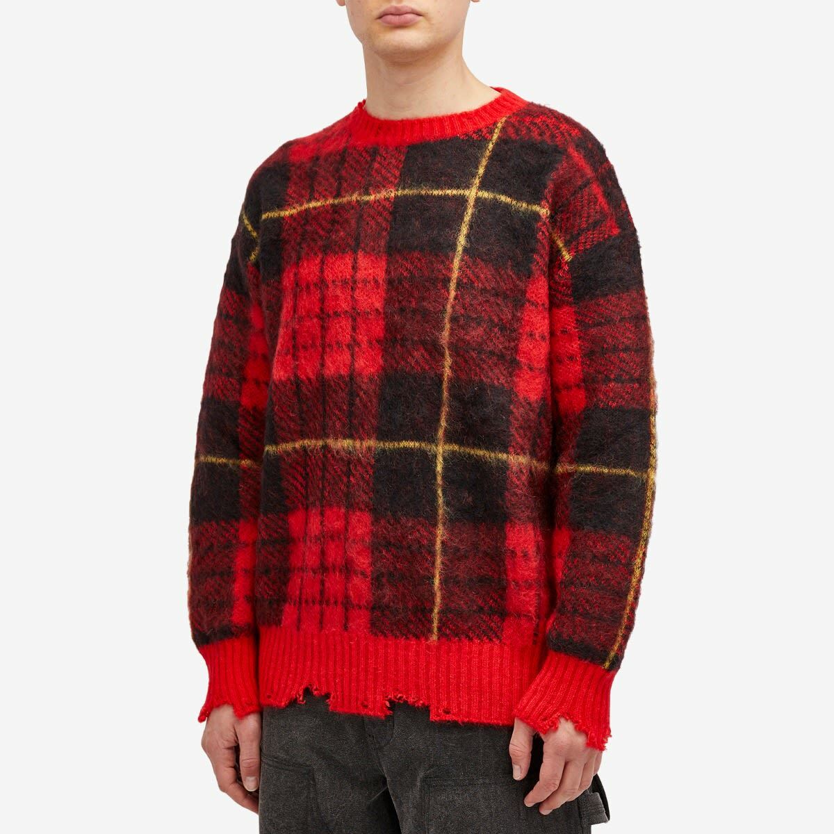 ALEXANDER McQUEEN バーガンディ タートルネック セーター Alexander McQueen Men's Brushed Mohair Tartan Jumper in Red/Black