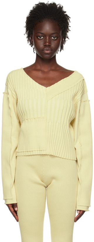 Photo: PERVERZE Off-White Multi Rib V-Neck Sweater