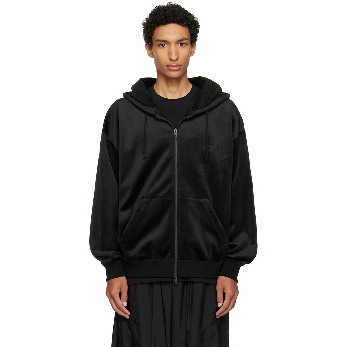 Y-3 Black Velvet Corduroy Zipper Hoodie