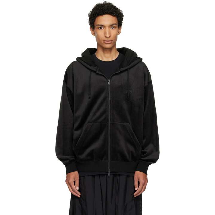 Photo: Y-3 Black Velvet Corduroy Zipper Hoodie