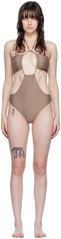 Photo: Rosetta Getty SSENSE Exclusive Taupe Cut-Out One-Piece Swimsuit