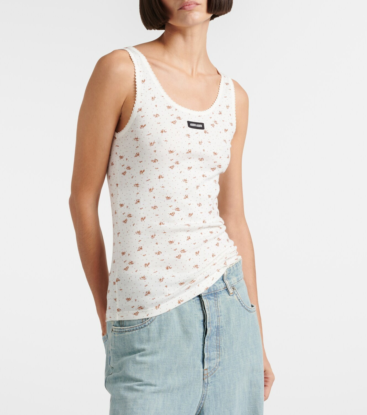 Miu Miu Floral cotton jersey tank top