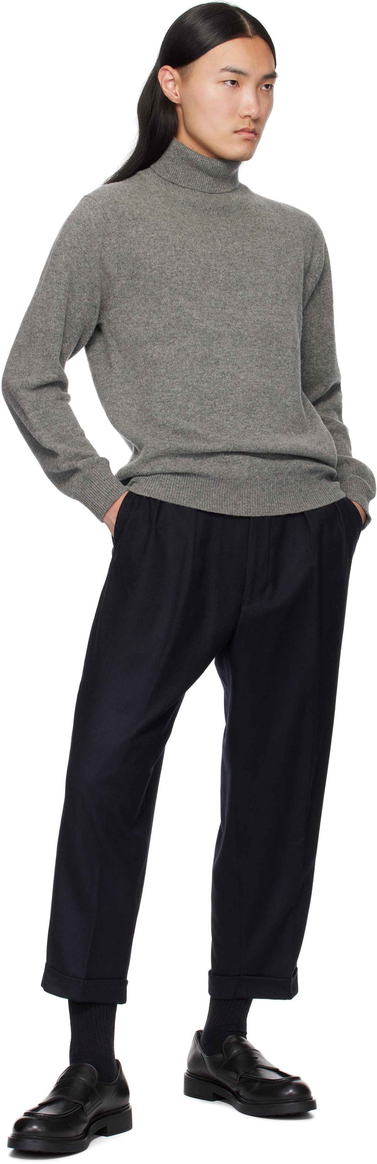 BEAMS PLUS Navy 2 Pleats Flannel Tapered Trousers Beams Plus