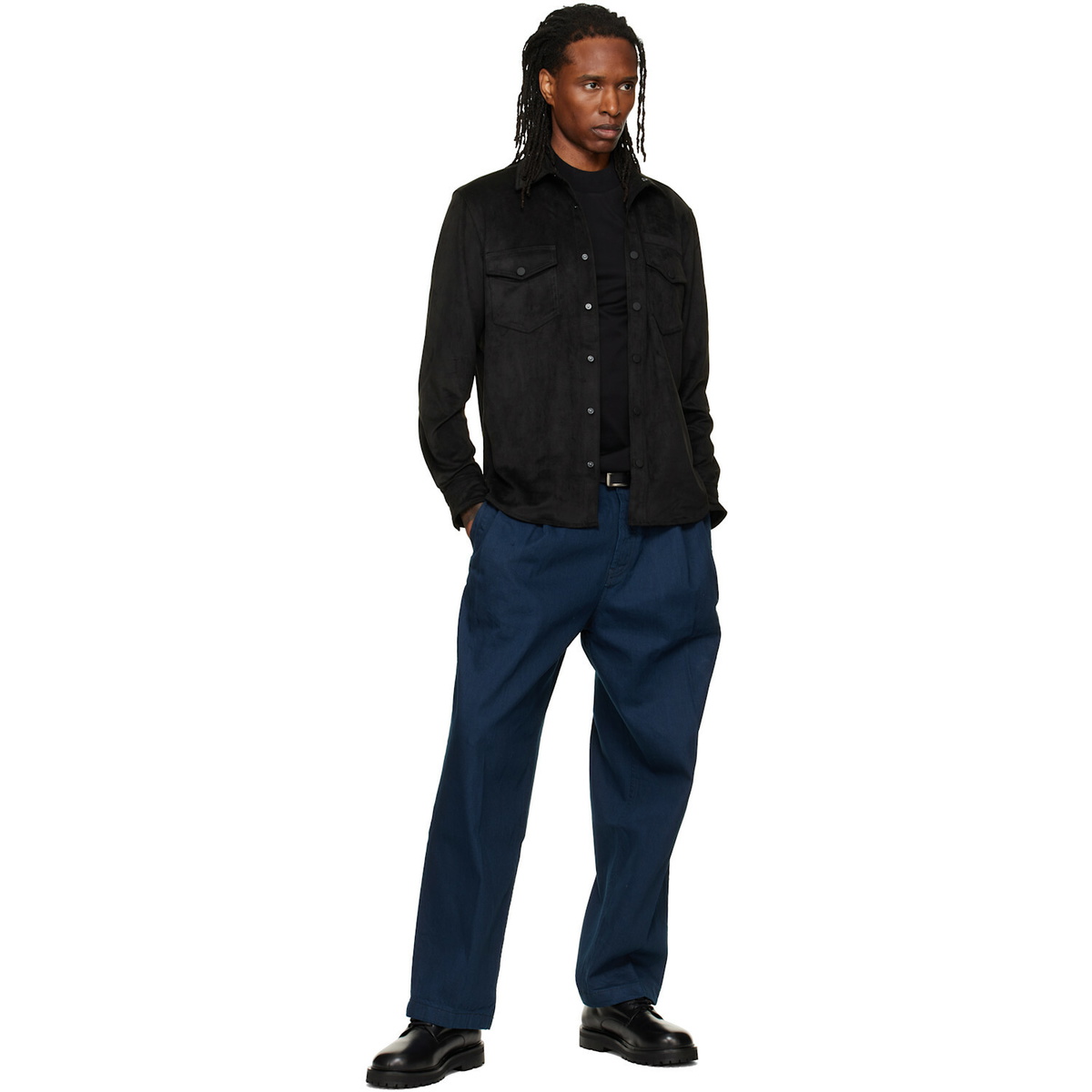 Hugo Black Oversized-Fit Embroidered Logo Shirt