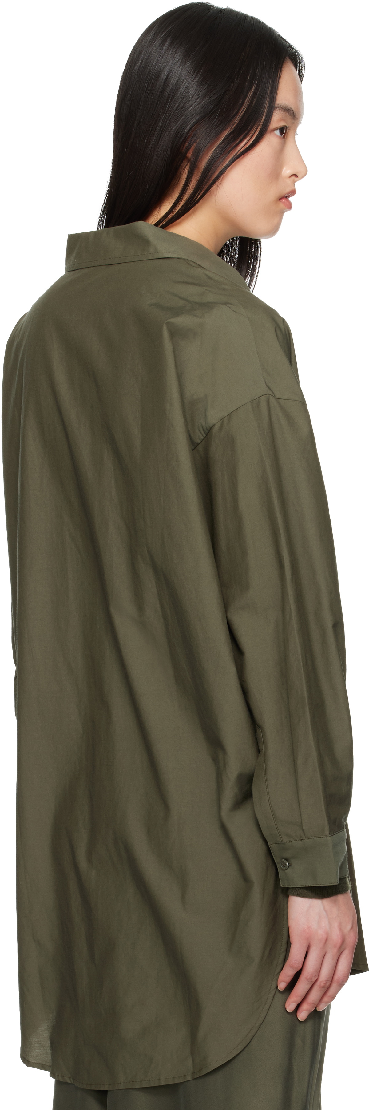 Silk Laundry Green Cotton Silk Round Shirt