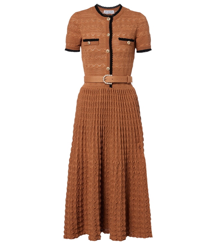 Photo: Self-Portrait Belted pointelle cotton-blend midi dress