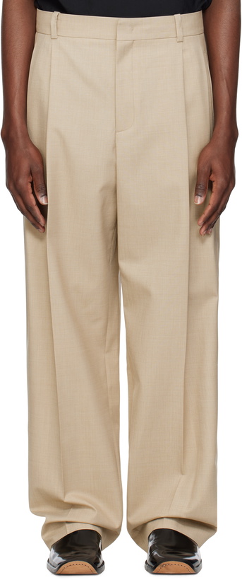 Photo: RECTO Beige Double Pleated Wide Trousers