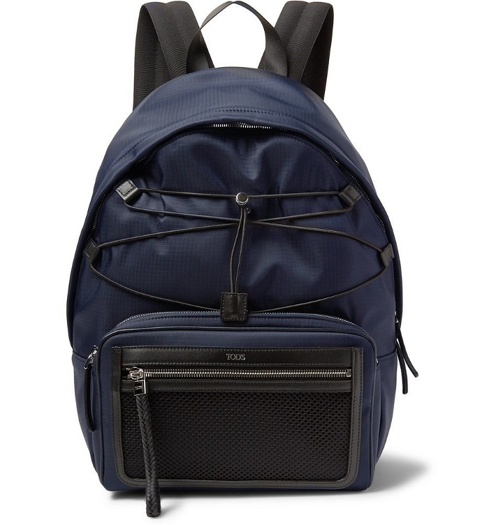 Photo: Tod's - Leather and Mesh-Trimmed Ripstop Backpack - Men - Midnight blue