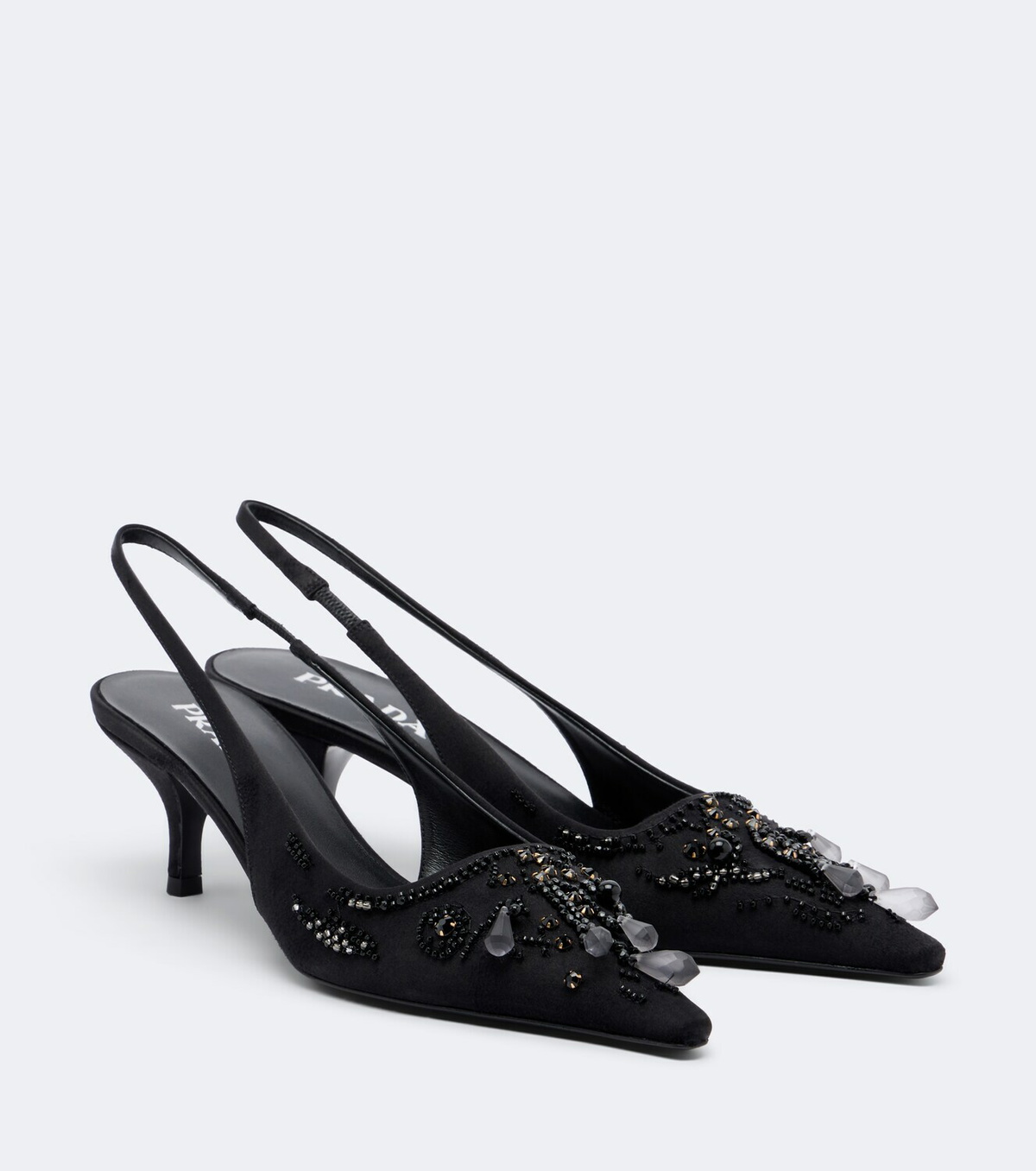 Prada Embellished satin slingback pumps