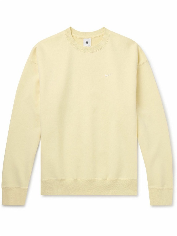 Photo: Nike - Solo Swoosh Logo-Embroidered Cotton-Blend Jersey Sweatshirt - Yellow
