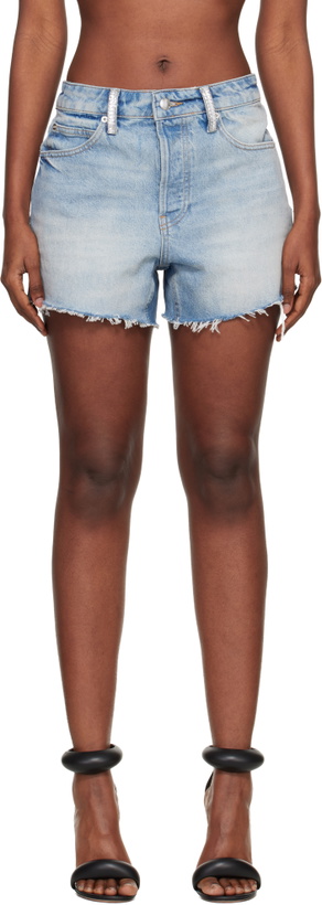 Photo: Alexander Wang Blue Denim Relaxed-Fit Crystal Hotfix Shorts