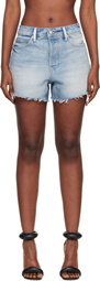 Alexander Wang Blue Denim Relaxed-Fit Crystal Hotfix Shorts