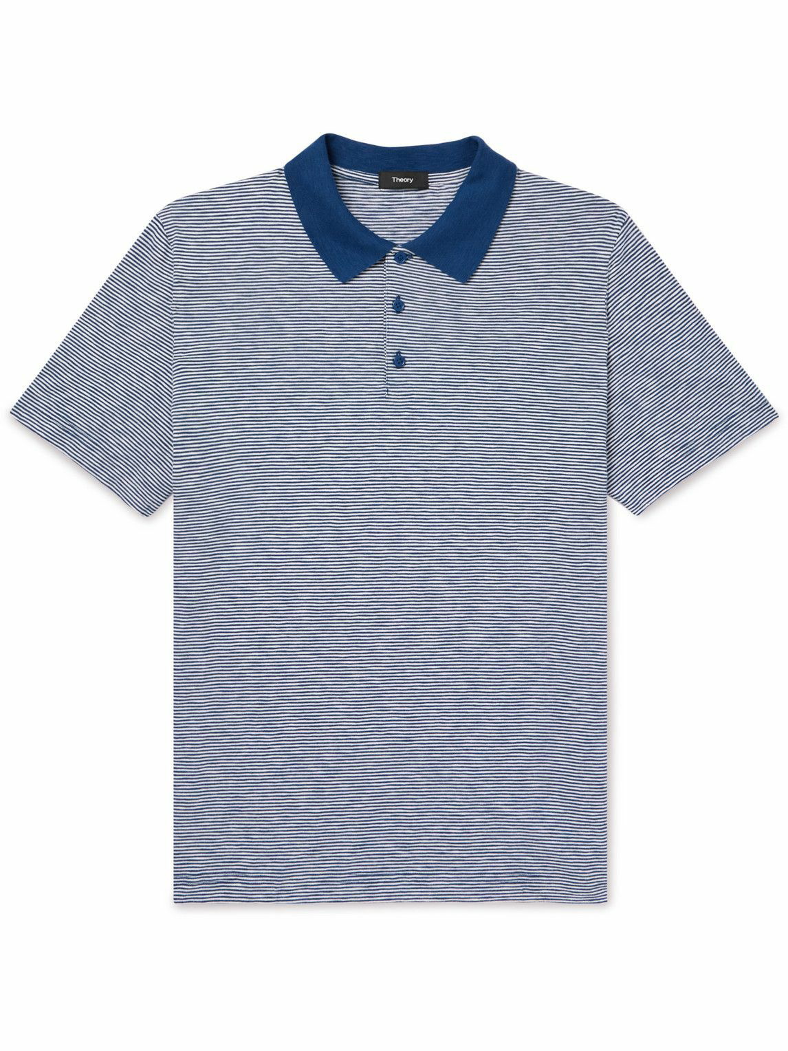 Theory - Bron Striped Cotton-Jersey Polo Shirt - Blue Theory