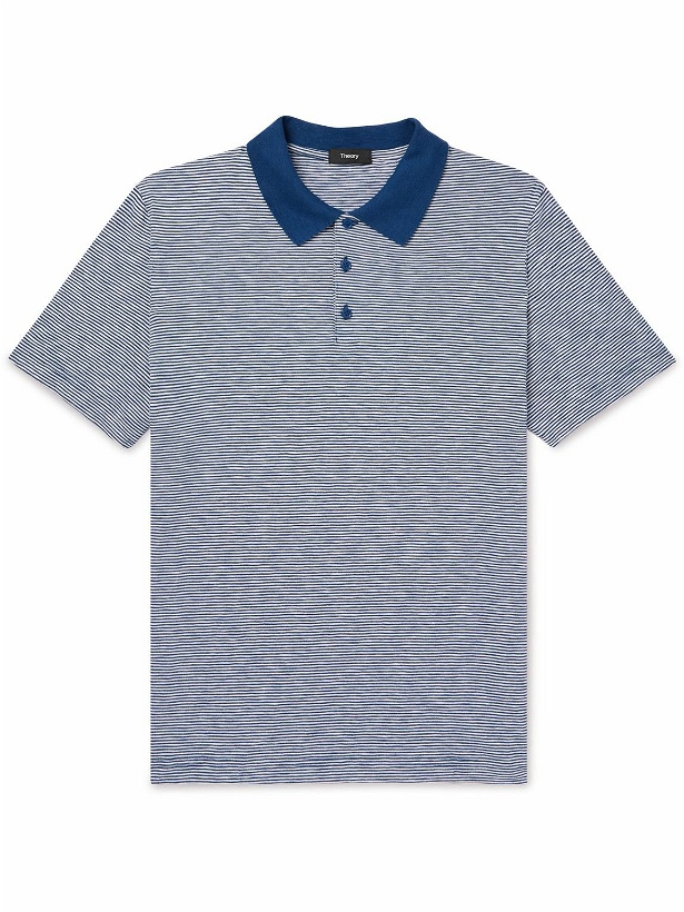 Photo: Theory - Bron Striped Cotton-Jersey Polo Shirt - Blue