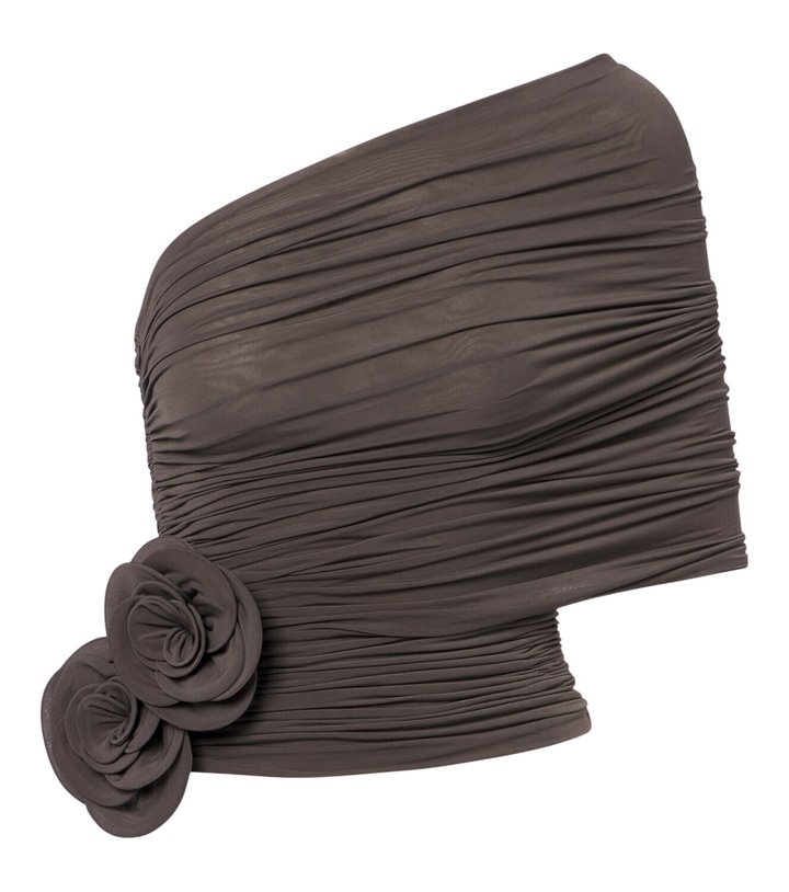 Photo: Magda Butrym Floral-appliqué draped off-shoulder top