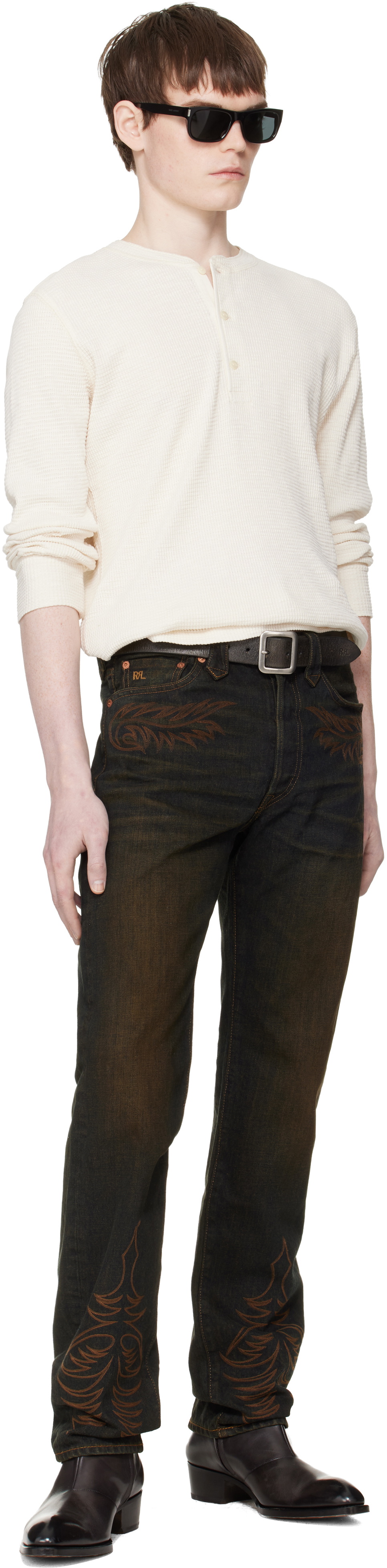 RRL Navy Western Straight Leg Jeans