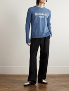Balmain - Logo-Jacquard Cotton-Blend Sweater - Blue