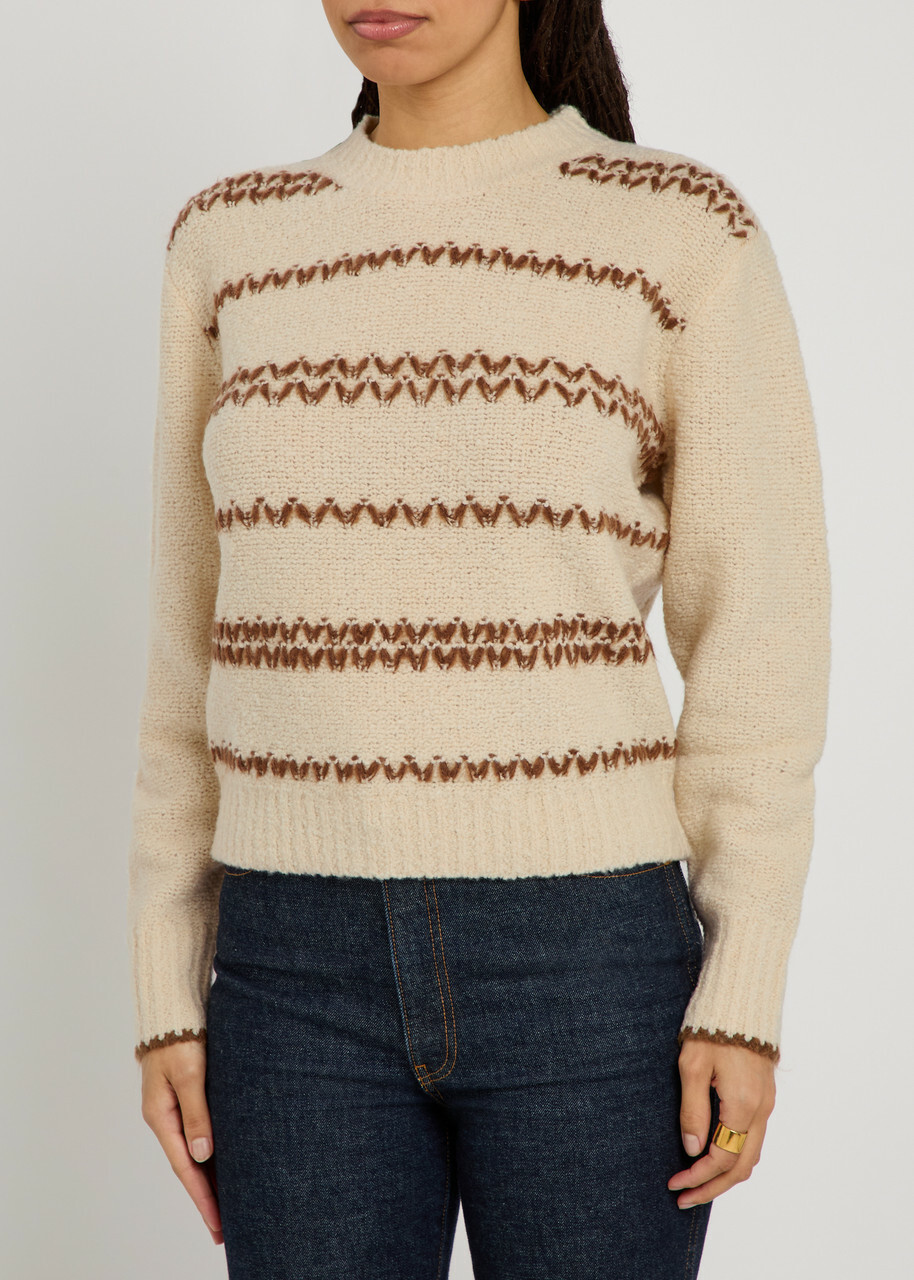 Isabel Marant étoile Roxane Embroidered Wool-blend Jumper Ecru