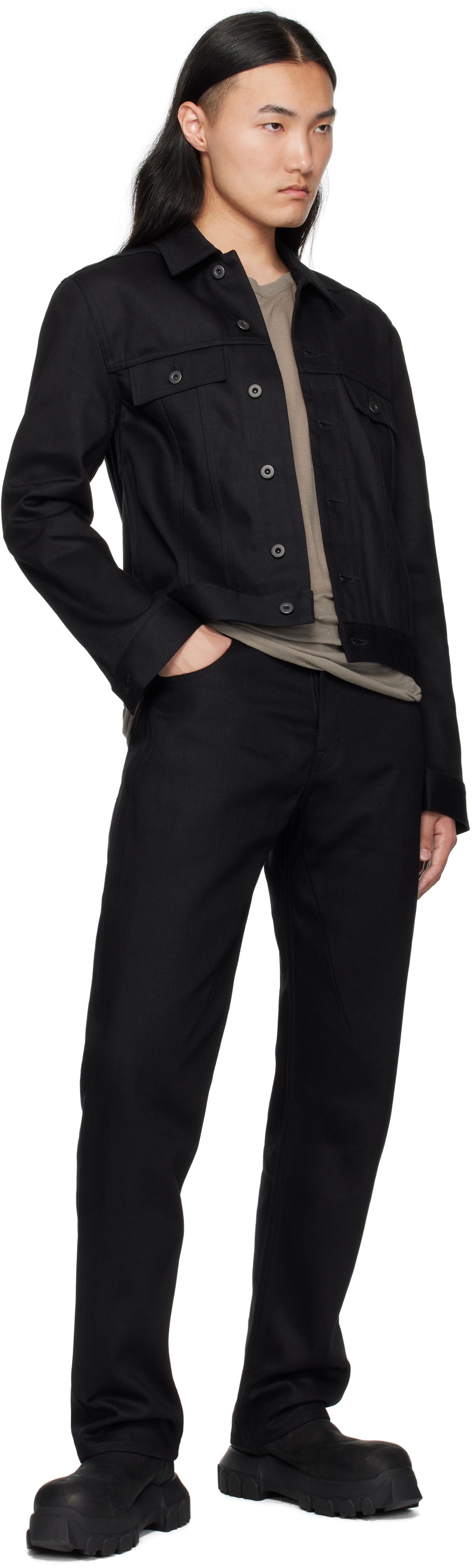 Rick Owens DRKSHDW Black Hollywood Trucker Denim Jacket Rick