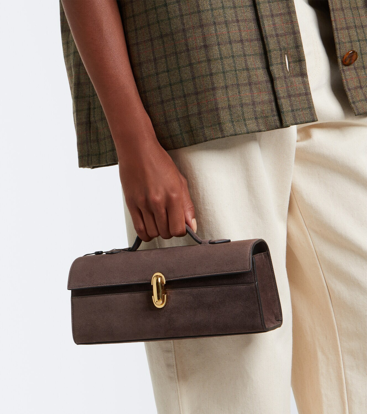 Savette Symmetry Slim suede top-handle bag
